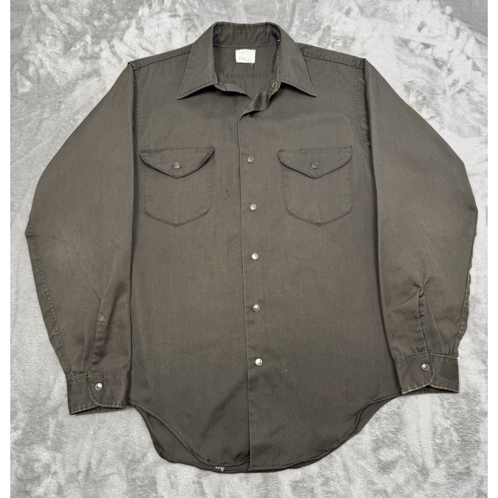 Vintage Oshkosh Pearl Snap Shirt Mens Medium Brown Long Western Cowboy Rodeo 70s